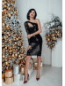 One Sleeve Black Sequin Sexy Cutout Party Dress